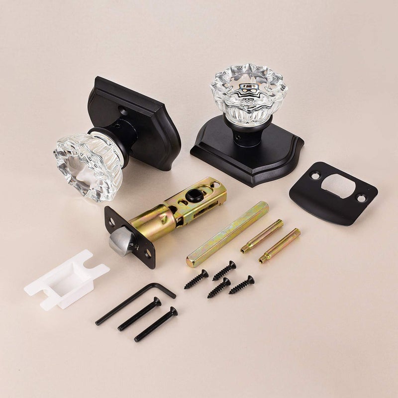 CLCTK Passage Glass Door Knobs Interior, Antique Crystal Door Knobs for Hall and Closet, Matte Black - Image 2